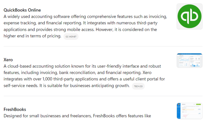 ChatGPT search for accounting software