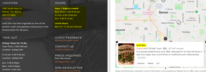 ChatGPT result vs. website footer