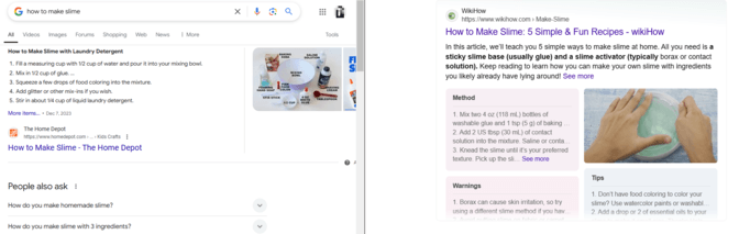 Google vs. Bing search result