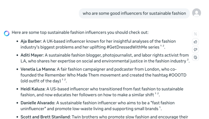 Sustainable fashion influencer recommendations from Meta AI
